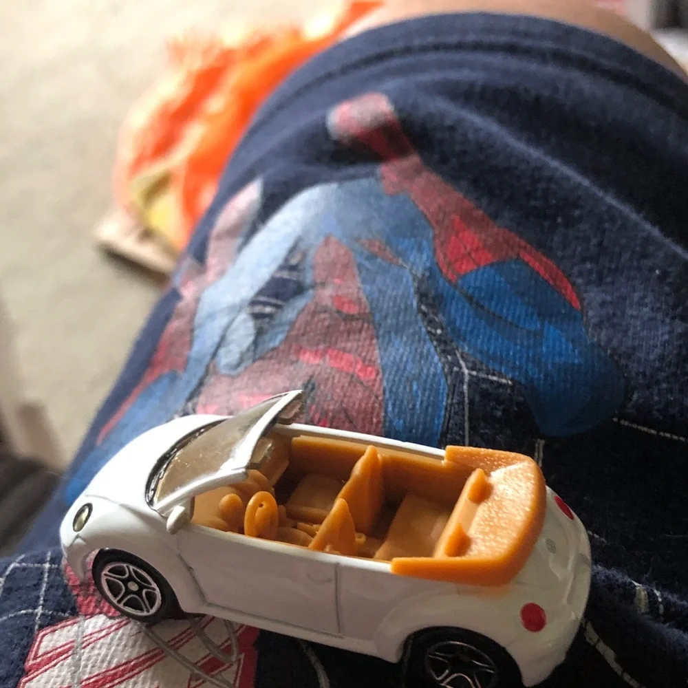 White Convertible Toy Car with Tan Interior